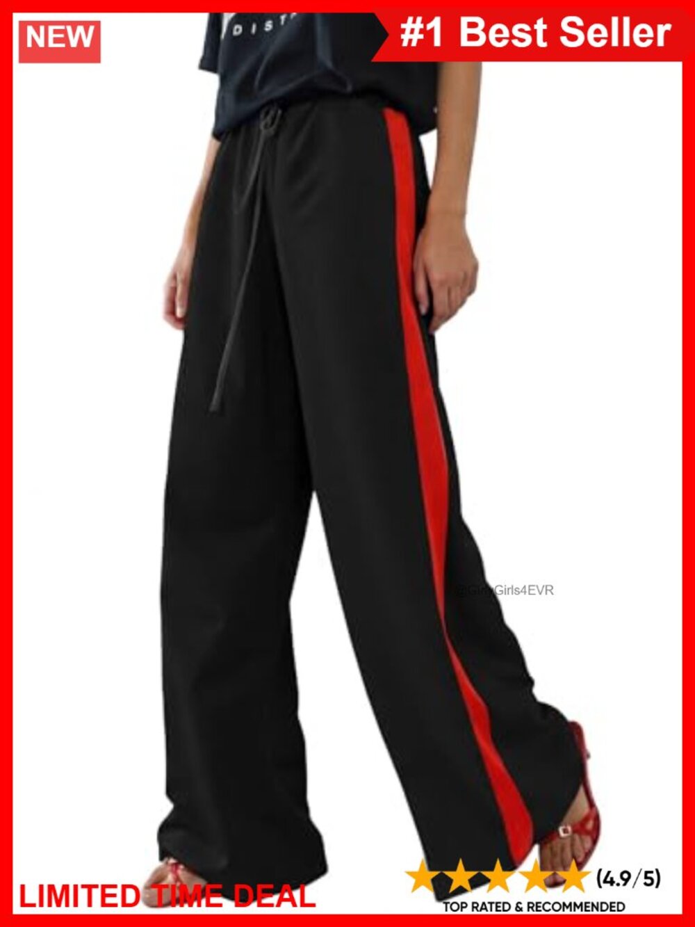 Wide Leg Palazzo Pants Leopard Side Striped Drawstring Casual Trousers